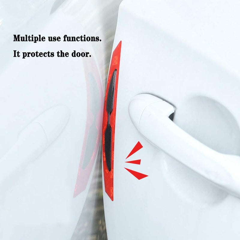 Aiydachy 8pcs Universal 3D Carbon Fiber Car Door Handle Paint Scratch Protector Sticker Auto Door Handle Scratch Cover Guard Protective Film Car Outdoor Safety Reflective Strips (Red) - Image 4